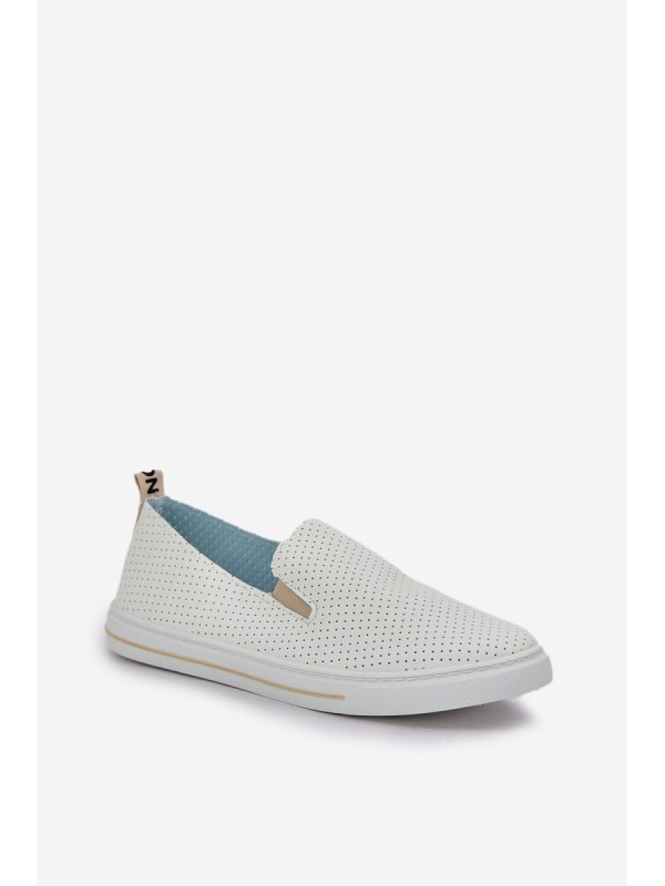 Slip-on eco leather women's sneakers with inscription light beige Zalinne