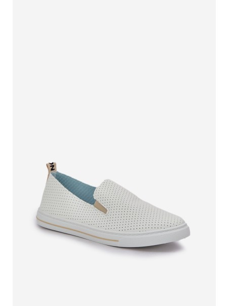 Slip-on eco leather women's sneakers with inscription light beige Zalinne