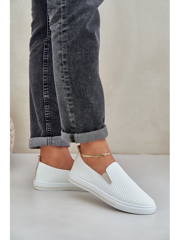 Slip-on eco leather women's sneakers with inscription light beige Zalinne