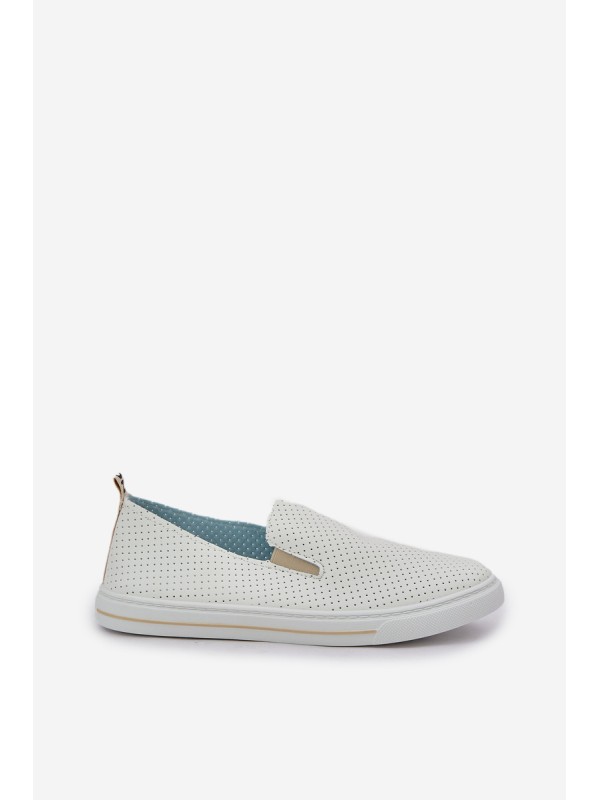 Slip-on eco leather women's sneakers with inscription light beige Zalinne