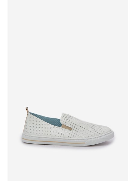 Slip-on eco leather women's sneakers with inscription light beige Zalinne