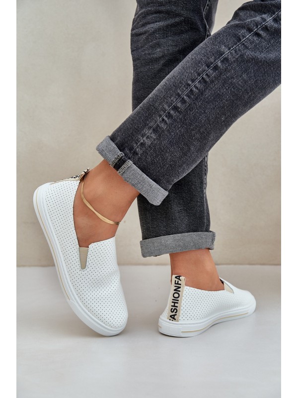 Slip-on eco leather women's sneakers with inscription light beige Zalinne