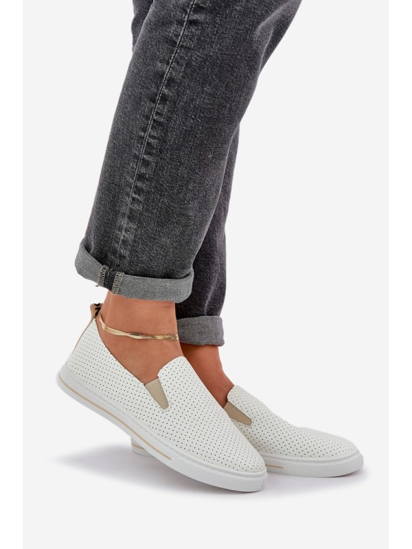 Slip-on eco leather women's sneakers with inscription light beige Zalinne