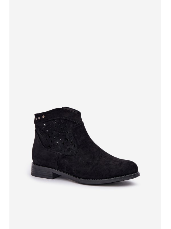 Ladies Cut-Out Ankle Boots On Flat Heel S.Barski HY51-113 Black