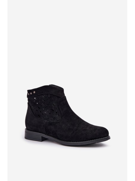 Ladies Cut-Out Ankle Boots On Flat Heel S.Barski HY51-113 Black
