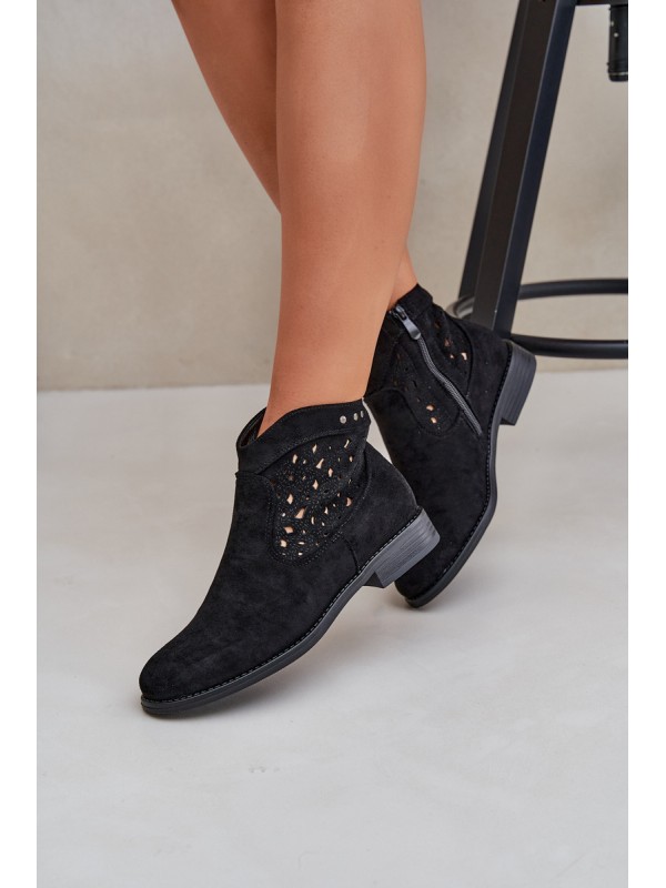 Ladies Cut-Out Ankle Boots On Flat Heel S.Barski HY51-113 Black