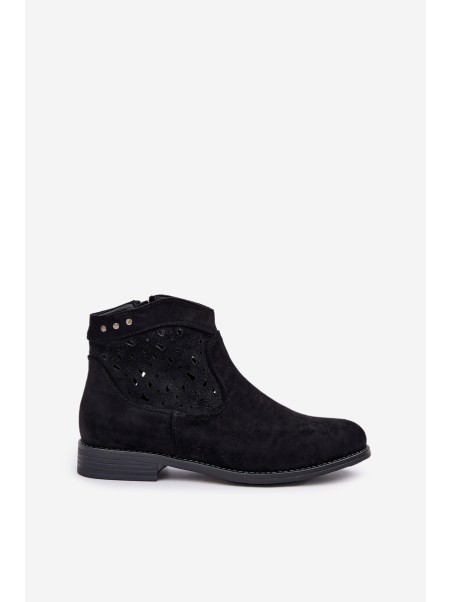 Ladies Cut-Out Ankle Boots On Flat Heel S.Barski HY51-113 Black