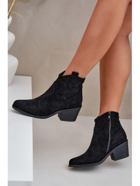 Perforated Cowboy Boots With Zipper Eco Suede S.Barski HY51-061 Black