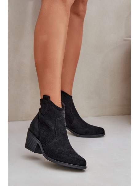 Perforated Cowboy Boots With Zipper Eco Suede S.Barski HY51-061 Black