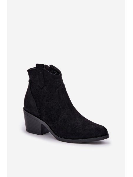 Perforated Cowboy Boots With Zipper Eco Suede S.Barski HY51-061 Black