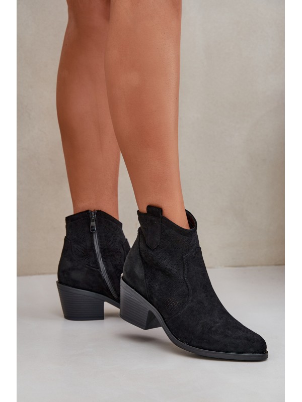 Perforated Cowboy Boots With Zipper Eco Suede S.Barski HY51-061 Black Perforated Cowboy Boots With Zipper Eco Suede S.Barski HY51-061 Black