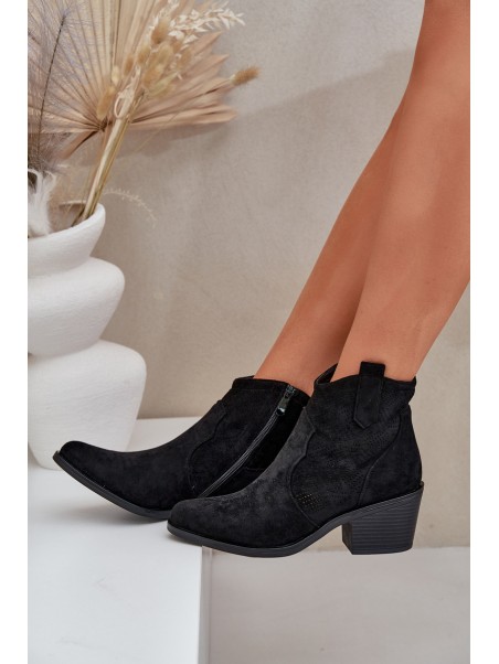 Perforated Cowboy Boots With Zipper Eco Suede S.Barski HY51-061 Black