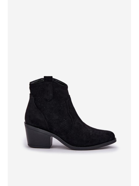 Perforated Cowboy Boots With Zipper Eco Suede S.Barski HY51-061 Black