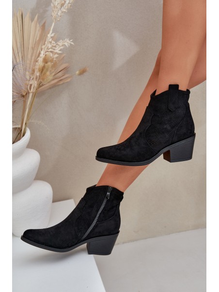 Perforated Cowboy Boots With Zipper Eco Suede S.Barski HY51-061 Black