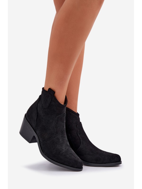 Perforated Cowboy Boots With Zipper Eco Suede S.Barski HY51-061 Black Perforated Cowboy Boots With Zipper Eco Suede S.Barski HY51-061 Black