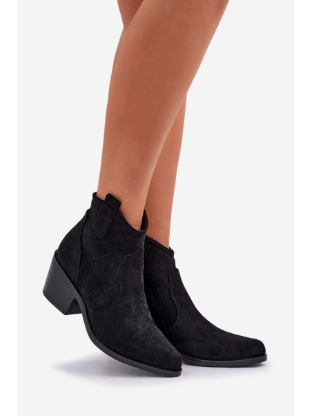 Perforated Cowboy Boots With Zipper Eco Suede S.Barski HY51-061 Black