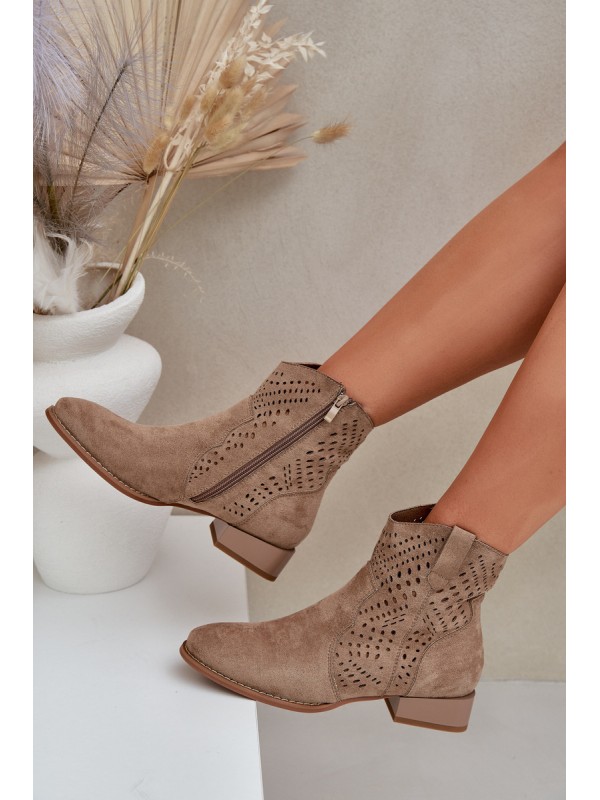 Women s perforated ankle boots on low heel beige Neliawen 2