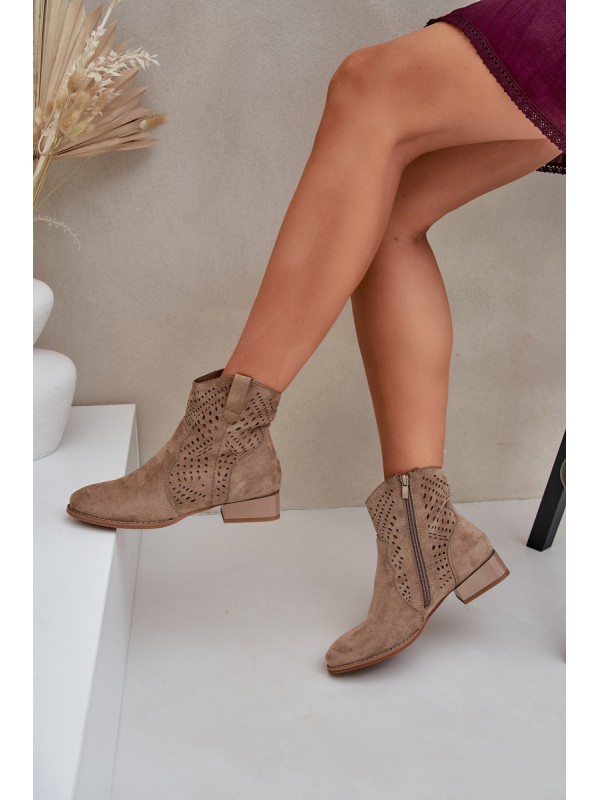Women s perforated ankle boots on low heel beige Neliawen