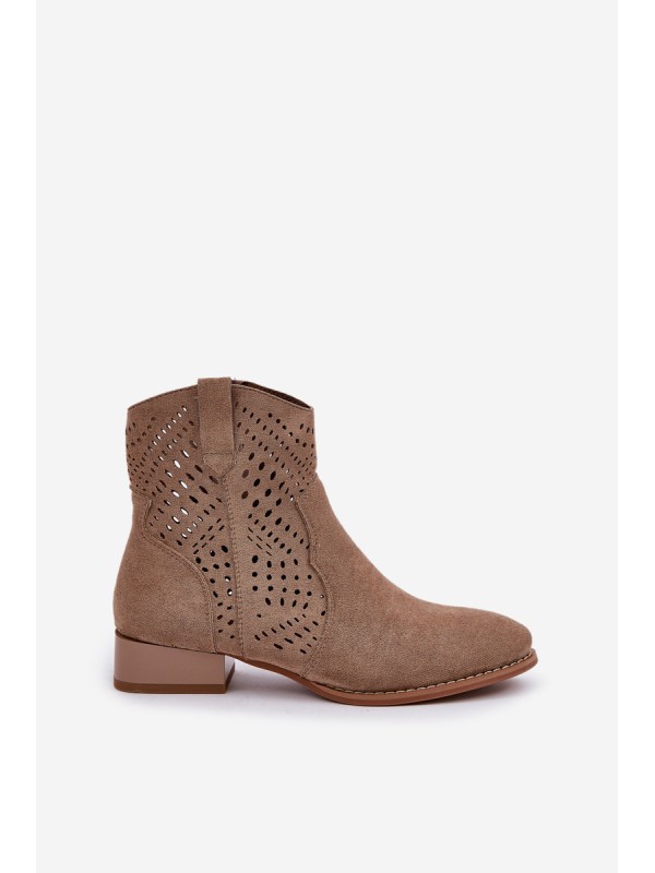 Women s perforated ankle boots on low heel beige Neliawen