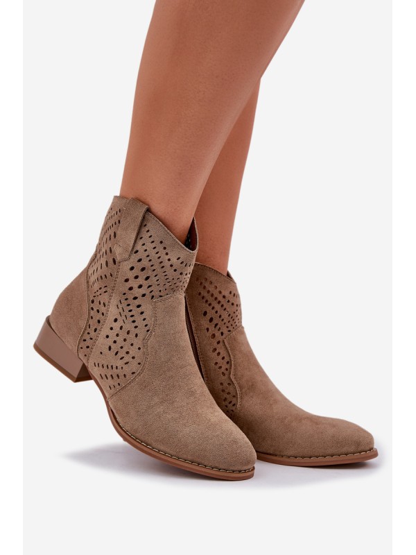 Women s perforated ankle boots on low heel beige Neliawen