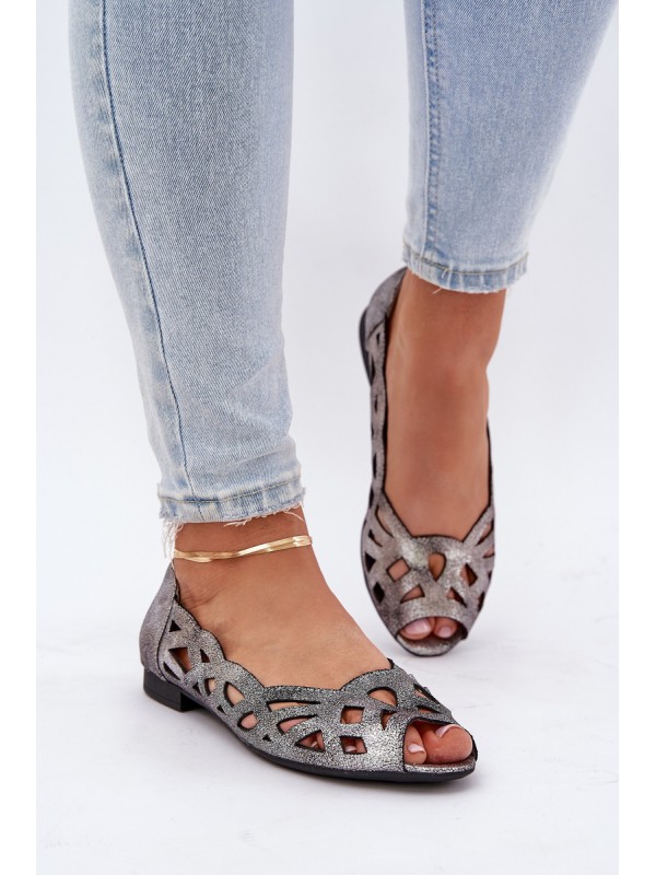 Perforated Ballerinas With Open Toes Silver Calgis Perforated Ballerinas With Open Toes Silver Calgis