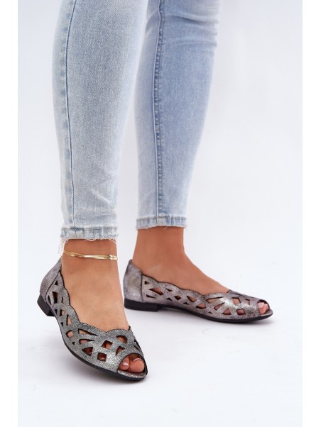 Perforated Ballerinas With Open Toes Silver Calgis