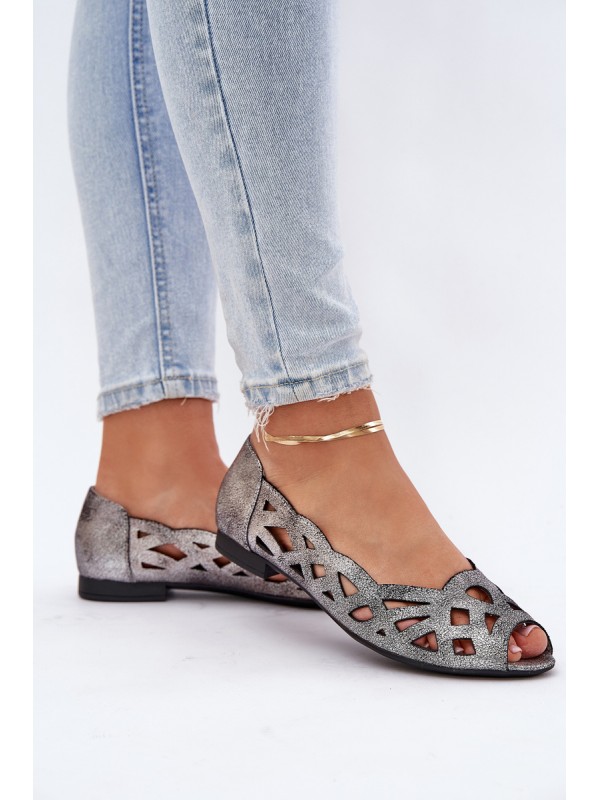 Perforated Ballerinas With Open Toes Silver Calgis Perforated Ballerinas With Open Toes Silver Calgis