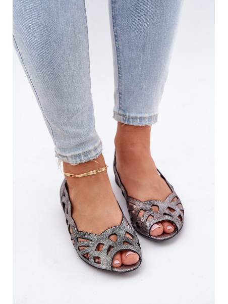 Perforated Ballerinas With Open Toes Silver Calgis