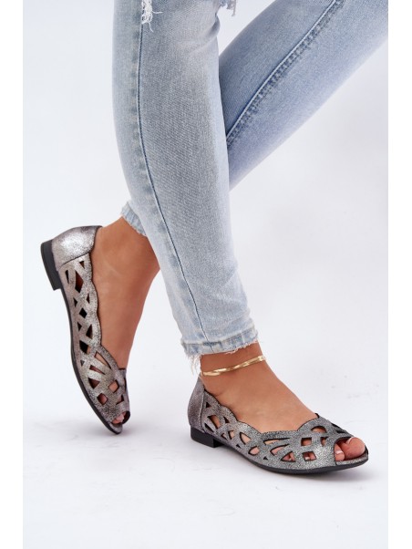 Perforated Ballerinas With Open Toes Silver Calgis