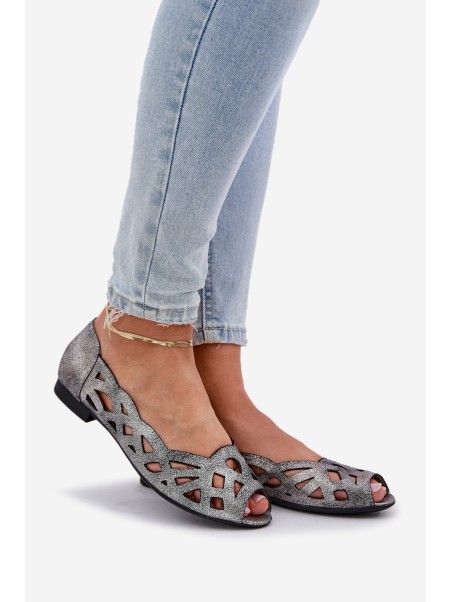 Perforated Ballerinas With Open Toes Silver Calgis