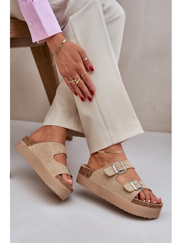 Women Sandals On Massive Platform With Buckles Beige Aramia