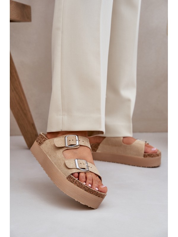 Women Sandals On Massive Platform With Buckles Beige Aramia