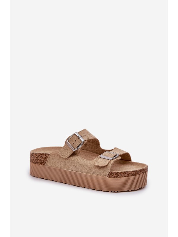 Women Sandals On Massive Platform With Buckles Beige Aramia
