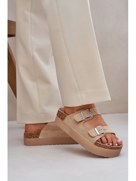 Women Sandals On Massive Platform With Buckles Beige Aramia