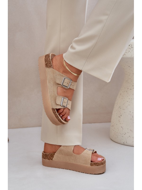 Women Sandals On Massive Platform With Buckles Beige Aramia