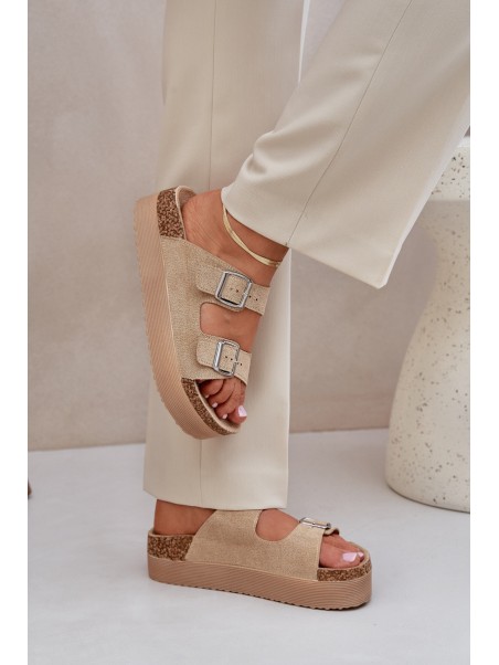 Women Sandals On Massive Platform With Buckles Beige Aramia