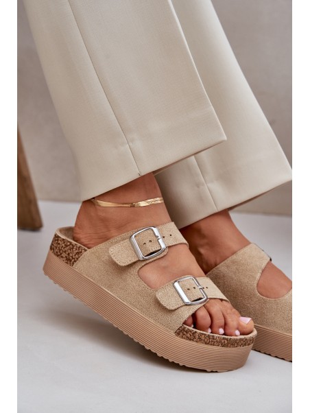 Women Sandals On Massive Platform With Buckles Beige Aramia