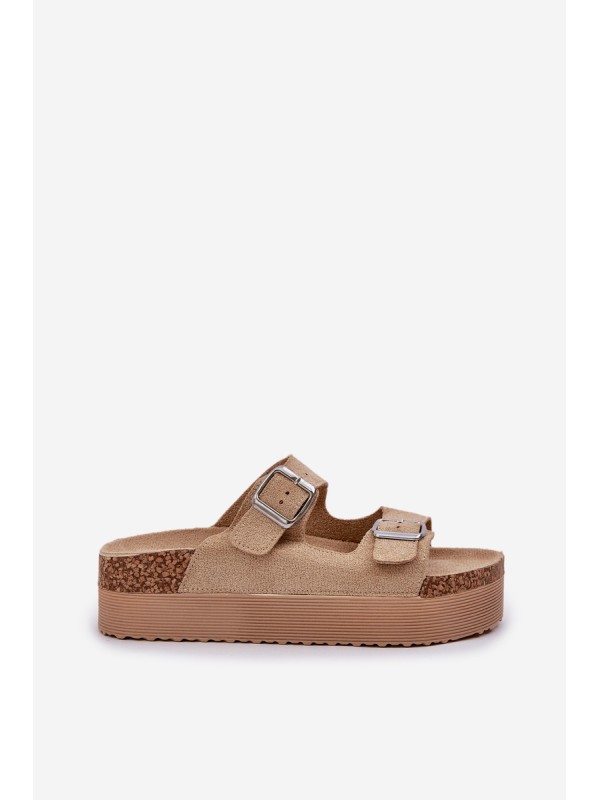Women Sandals On Massive Platform With Buckles Beige Aramia