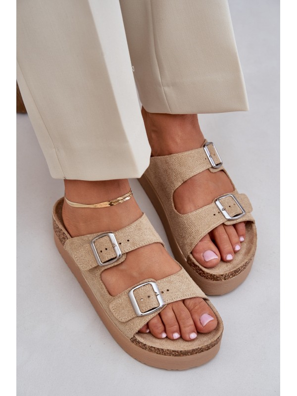 Women Sandals On Massive Platform With Buckles Beige Aramia