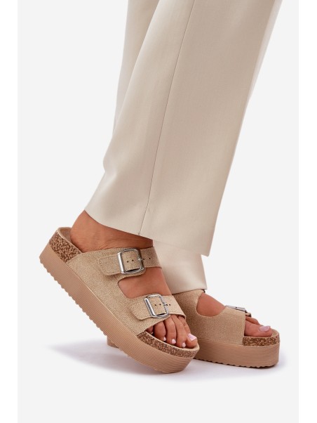 Women Sandals On Massive Platform With Buckles Beige Aramia