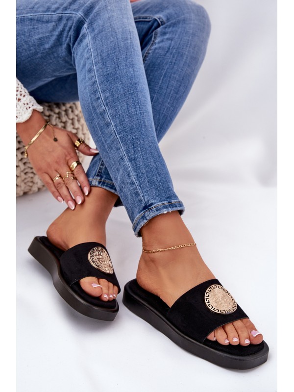 Women Slippers With Golden Decoration Black Kaliora
