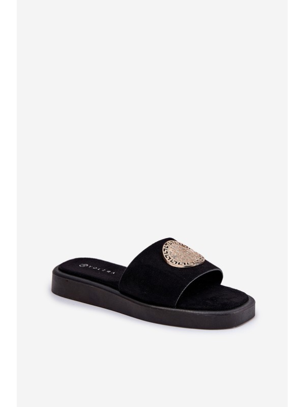 Women Slippers With Golden Decoration Black Kaliora