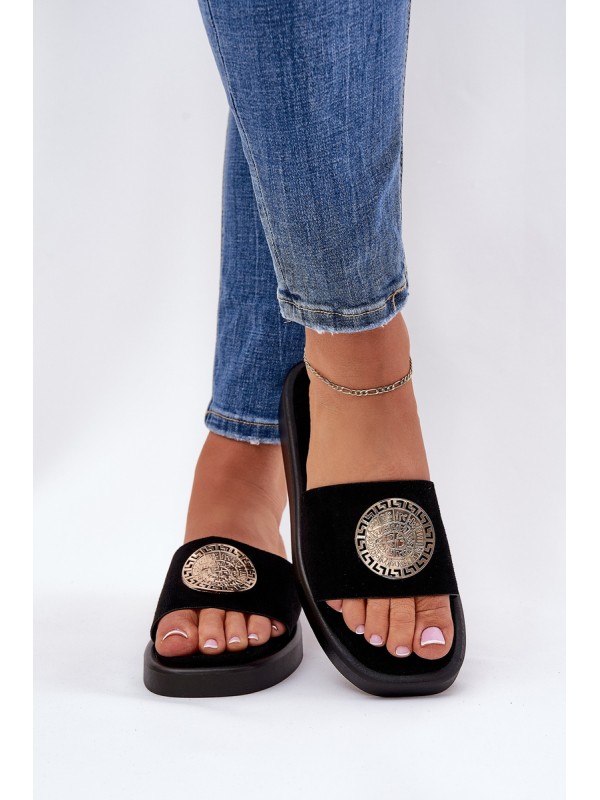 Women Slippers With Golden Decoration Black Kaliora
