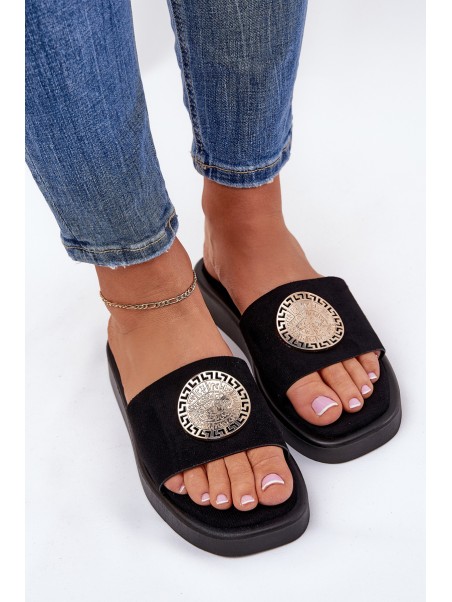 Women Slippers With Golden Decoration Black Kaliora