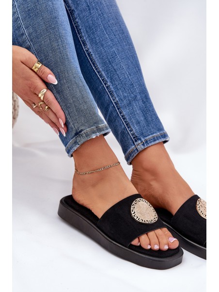 Women Slippers With Golden Decoration Black Kaliora