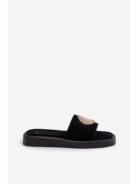 Women Slippers With Golden Decoration Black Kaliora