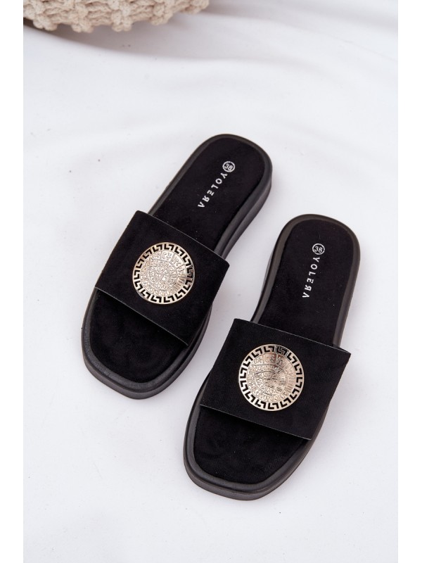 Women Slippers With Golden Decoration Black Kaliora
