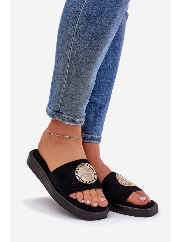 Women Slippers With Golden Decoration Black Kaliora