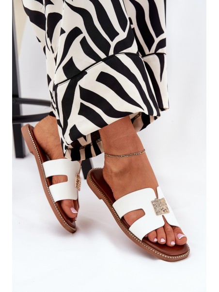 Flat Sliders With Cutouts And Decoration White Bohalis