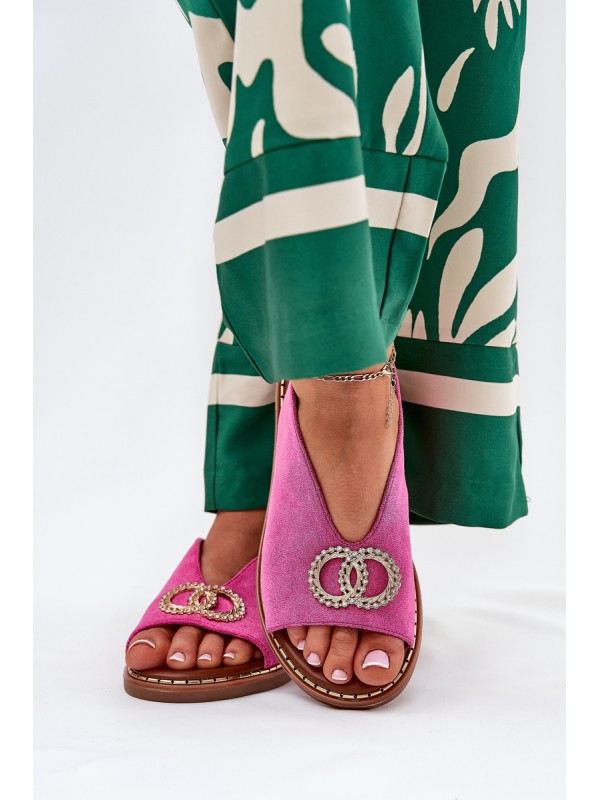 Ladies Sandals With Decoration On Flat Heel Eco Suede Pink Ralisses 2